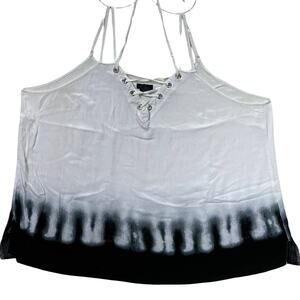 Rue+ White and Black Tie Dye Style Lace Up Front Tank Top Plus Size 3X